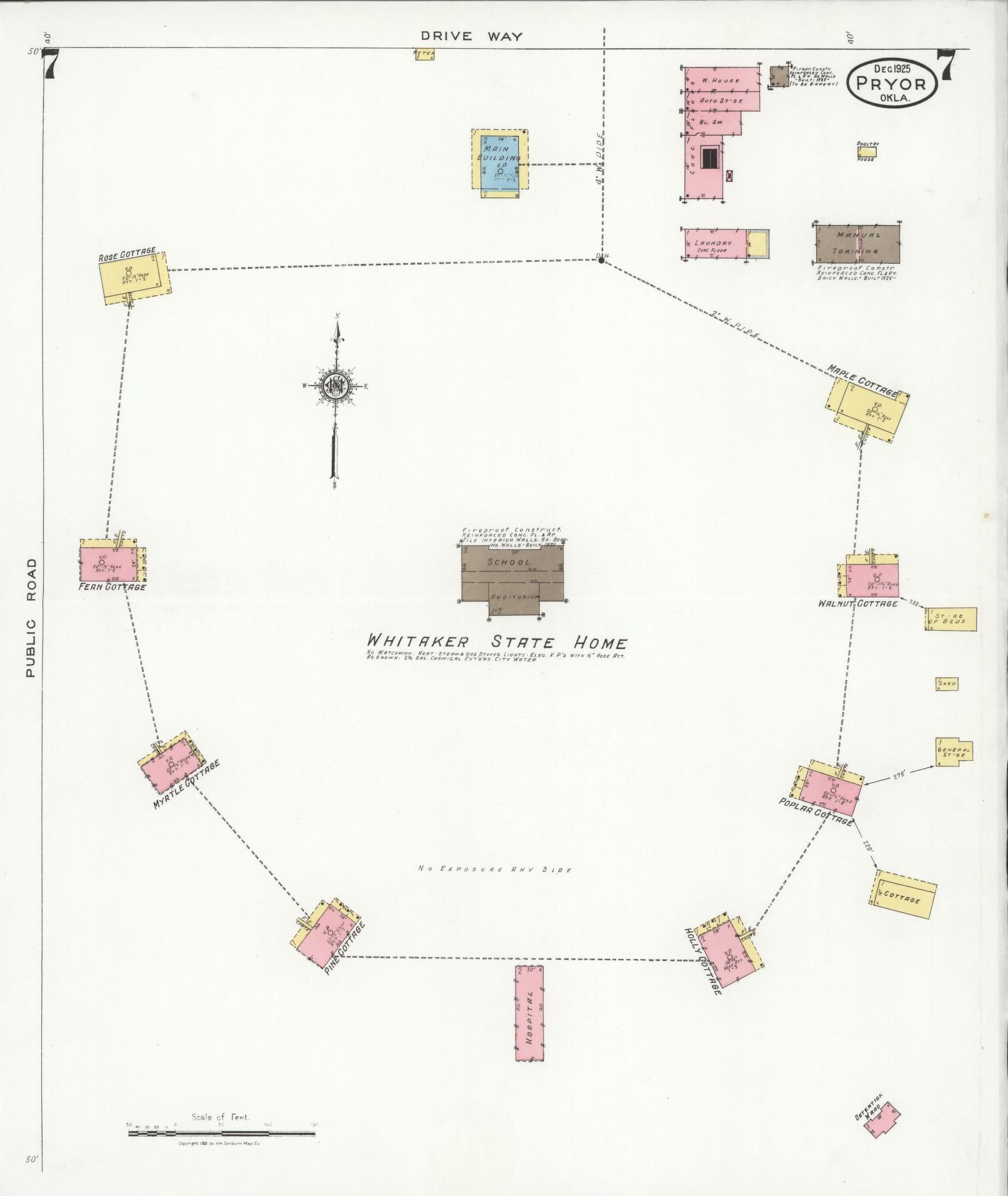Sanborn Fire Insurance Map from Pryor Creek, Mayes County, Oklahoma (1925), Sheet #0007 - Complete Map Set gallery image, historic Sanborn map, vintage wall art, Oklahoma Oklahoma