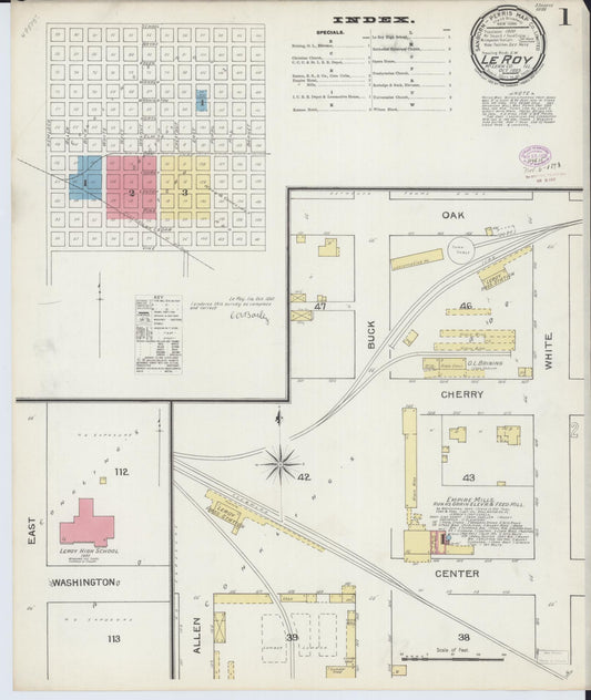Sanborn Fire Insurance Map from Leroy, McLean County, Illinois (1893), Sheet #0001 - Historic Sanborn Fire Insurance Map Print, vintage old map wall art, antique decor, genealogy gift, Illinois Illinois map