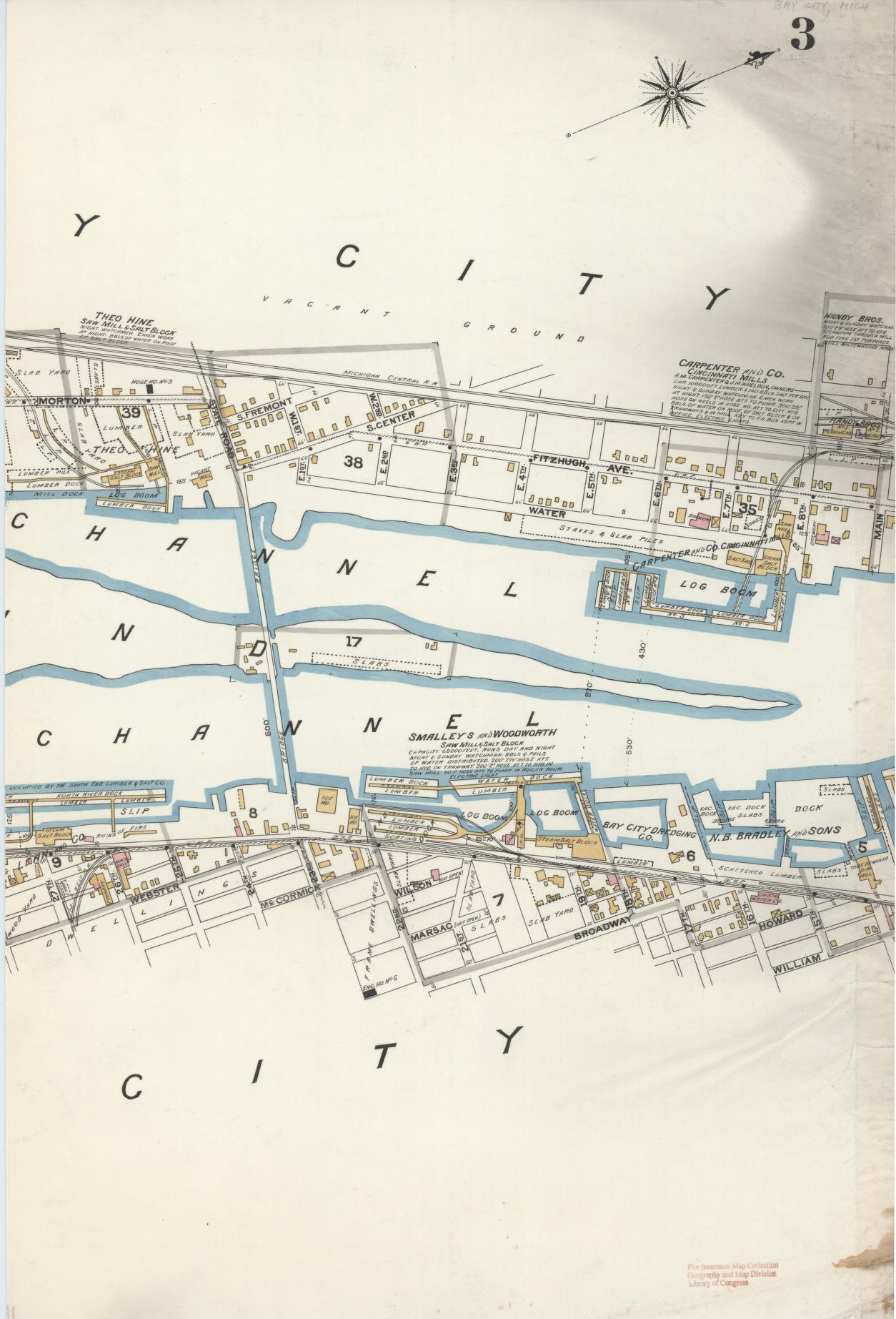 Sanborn Fire Insurance Map from Bay City, Bay County, Michigan (1895), Sheet #0003 - Historic Sanborn Fire Insurance Map Print, vintage old map wall art, antique decor, genealogy gift, Michigan Michigan map