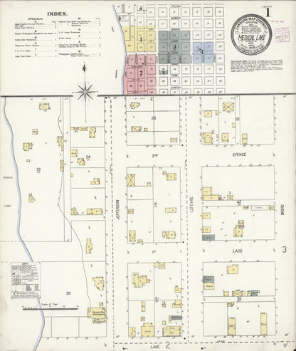 Sanborn Fire Insurance Map from Medical Lake, Spokane County, Washington (1908), Sheet #0001 - Complete Map Set gallery image, historic Sanborn map, vintage wall art, Washington Washington