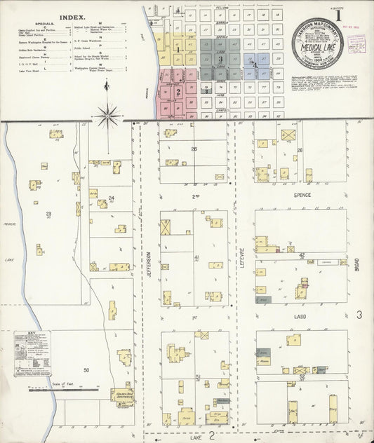 Sanborn Fire Insurance Map from Medical Lake, Spokane County, Washington (1908), Sheet #0001 - Complete Map Set gallery image, historic Sanborn map, vintage wall art, Washington Washington