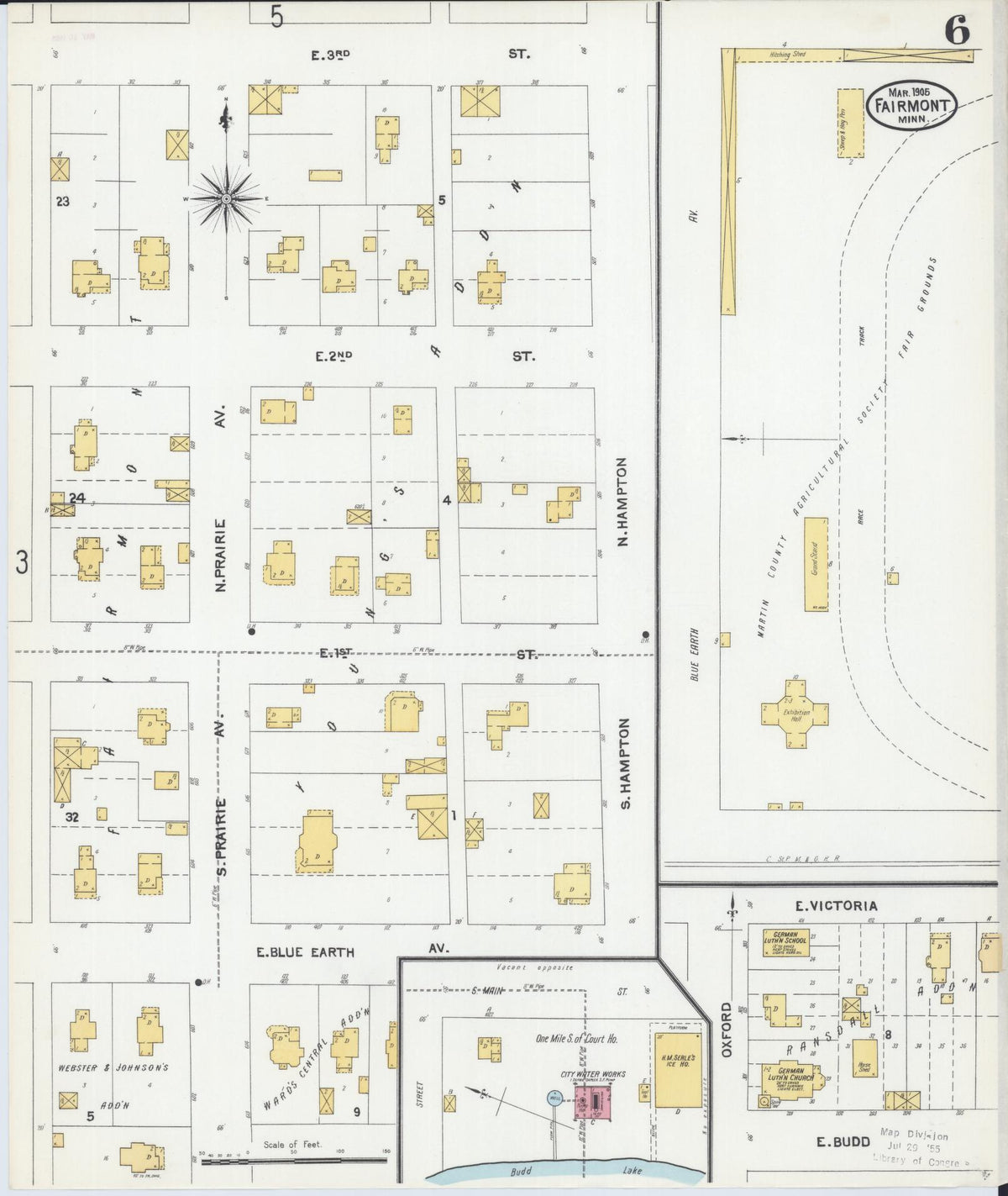 Sanborn Fire Insurance Map from Fairmont, Martin County, Minnesota (1905), Sheet #0006 - Historic Sanborn Fire Insurance Map Print, vintage old map wall art, antique decor, genealogy gift, Minnesota Minnesota map