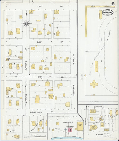 Sanborn Fire Insurance Map from Fairmont, Martin County, Minnesota (1905), Sheet #0006 - Historic Sanborn Fire Insurance Map Print, vintage old map wall art, antique decor, genealogy gift, Minnesota Minnesota map