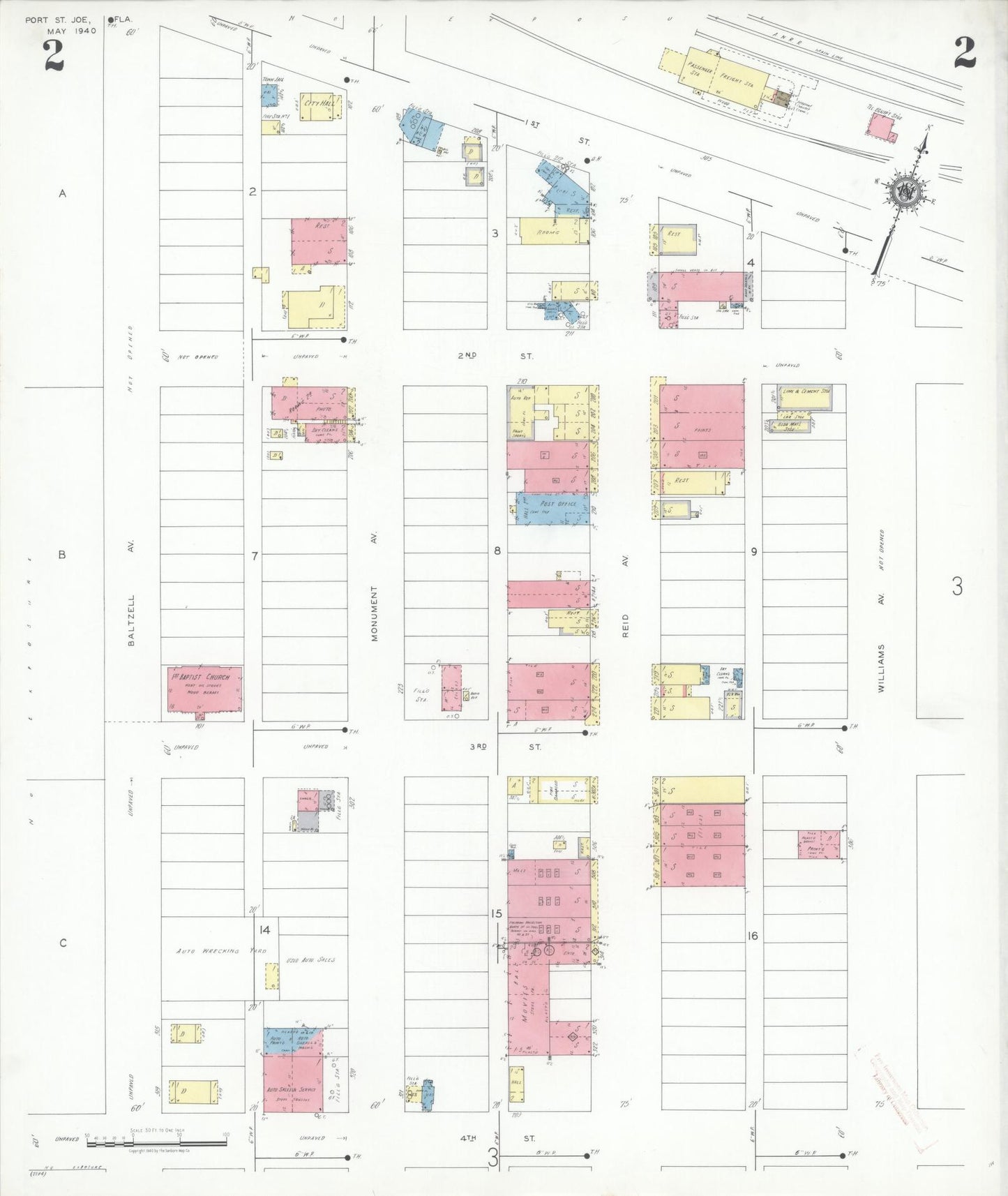 Sanborn Fire Insurance Map from Port Saint Joe, Gulf County, Florida (1940), Sheet #0002 - Complete Map Set gallery image, historic Sanborn map, vintage wall art, Florida Florida