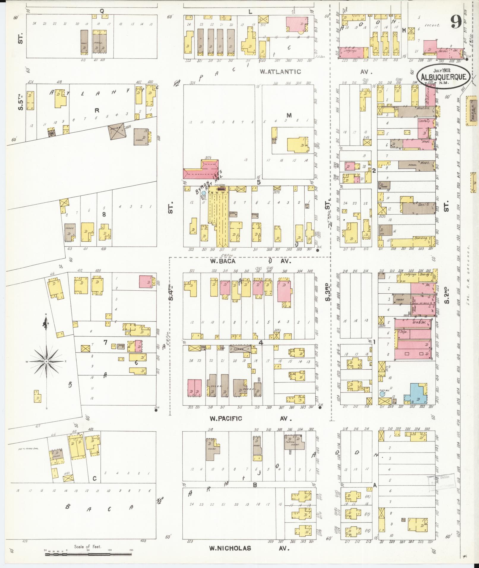 Sanborn Fire Insurance Map from Albuquerque, Bernalillo County, New Mexico (1902), Sheet #0009 - Complete Map Set gallery image, historic Sanborn map, vintage wall art, New Mexico New Mexico