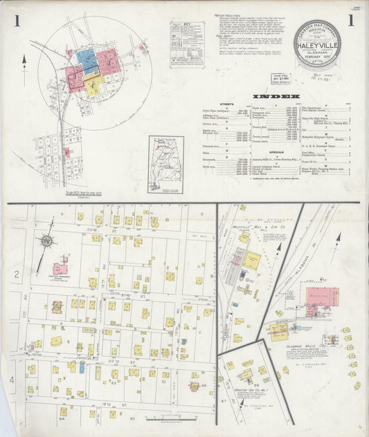 Sanborn Fire Insurance Map from Haleyville, Winston County, Alabama (1930), Sheet #0001 - Historic Sanborn Fire Insurance Map Print, vintage old map wall art, antique decor, genealogy gift, Alabama Alabama map