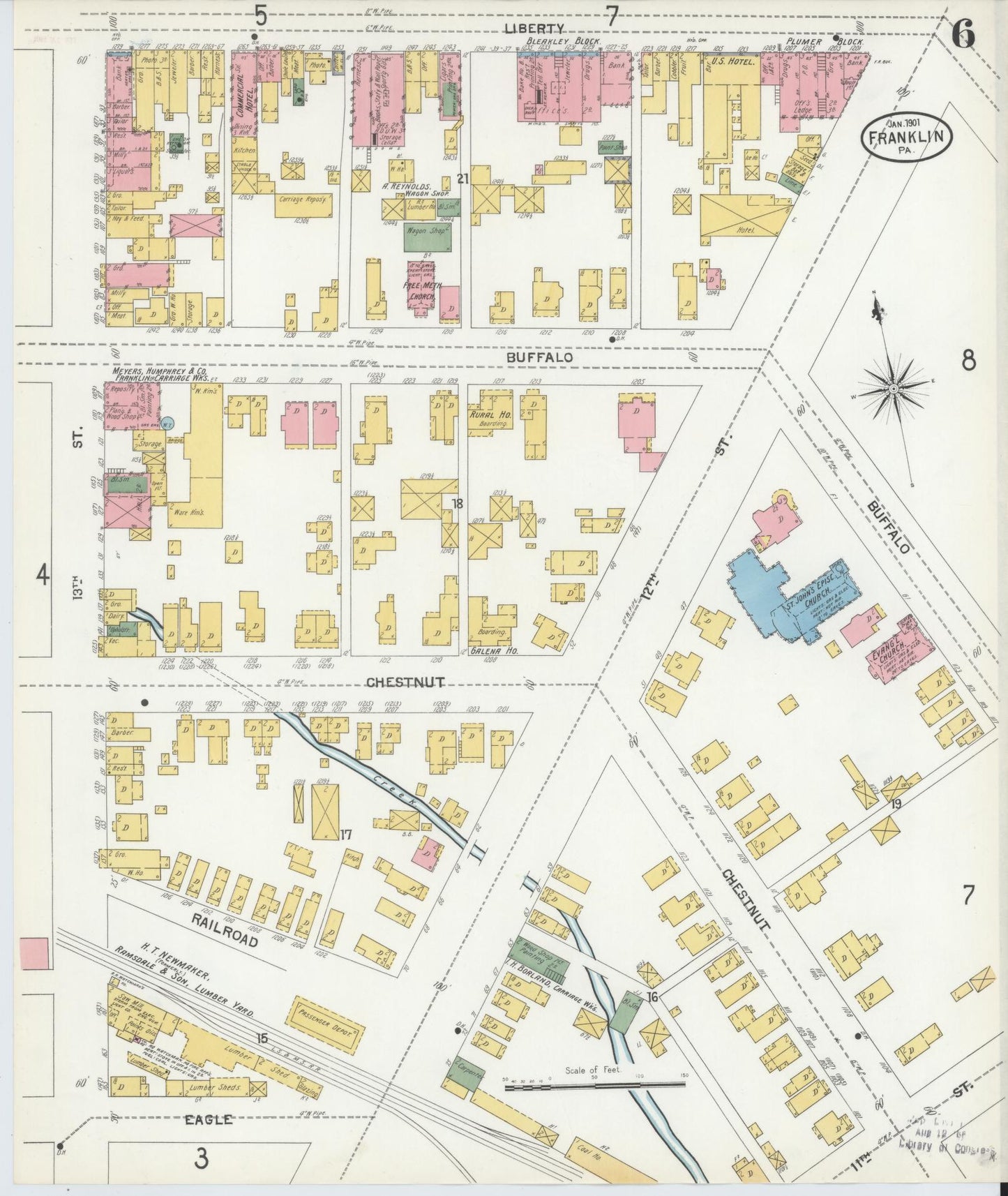 Sanborn Fire Insurance Map from Franklin, Venango County, Pennsylvania (1901), Sheet #0006 - Historic Sanborn Fire Insurance Map Print, vintage old map wall art, antique decor, genealogy gift, Pennsylvania Pennsylvania map