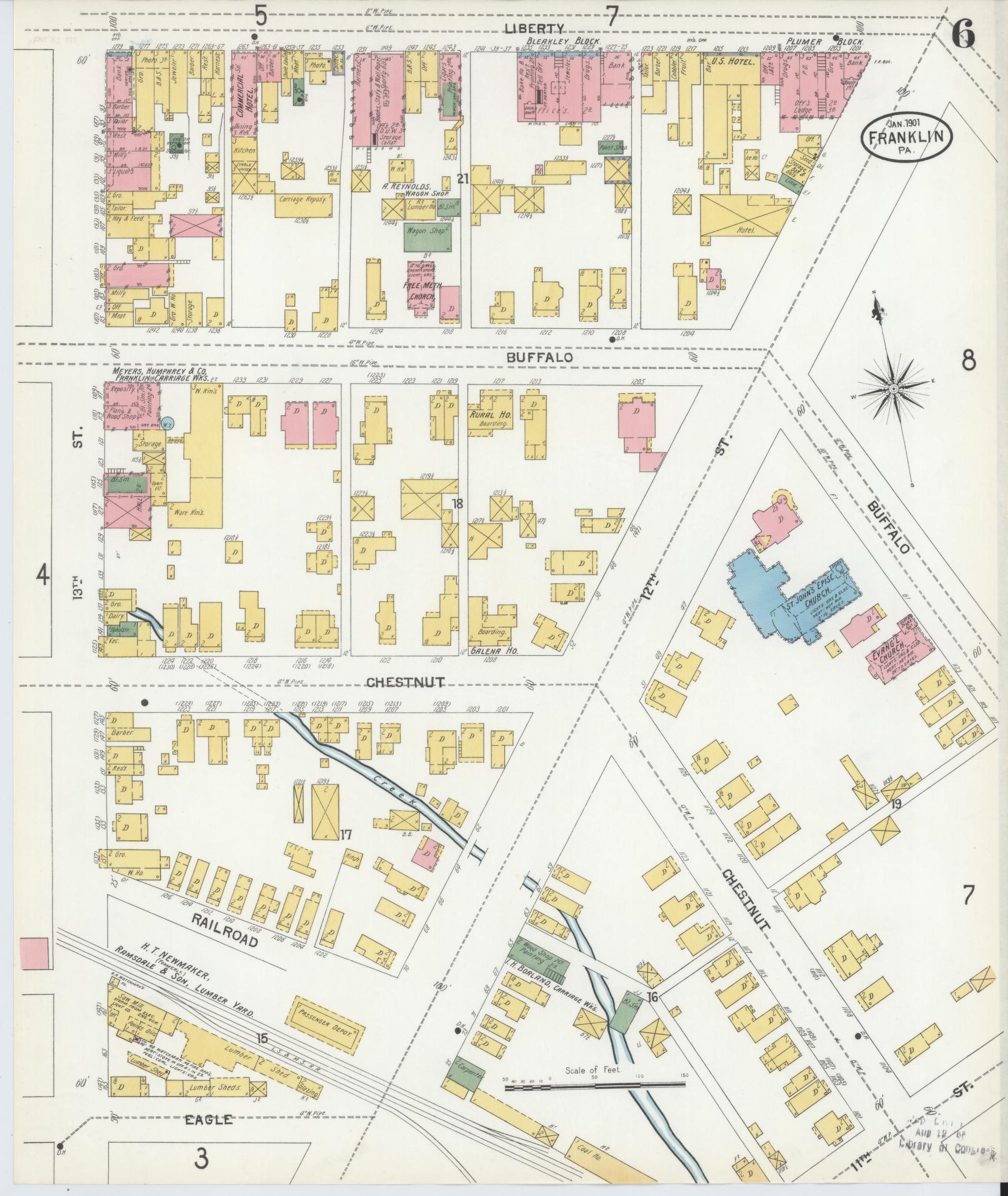 Sanborn Fire Insurance Map from Franklin, Venango County, Pennsylvania (1901), Sheet #0006 - Historic Sanborn Fire Insurance Map Print, vintage old map wall art, antique decor, genealogy gift, Pennsylvania Pennsylvania map