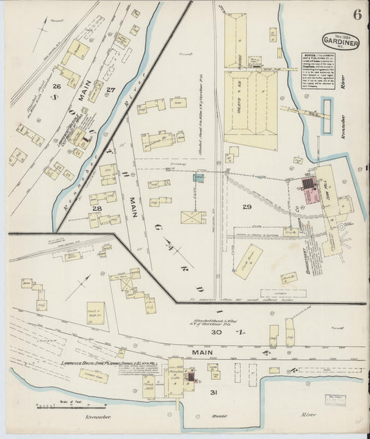Sanborn Fire Insurance Map from Gardiner, Kennebec County, Maine (1884), Sheet #0006 - Historic Sanborn Fire Insurance Map Print, vintage old map wall art, antique decor, genealogy gift, Maine Maine map