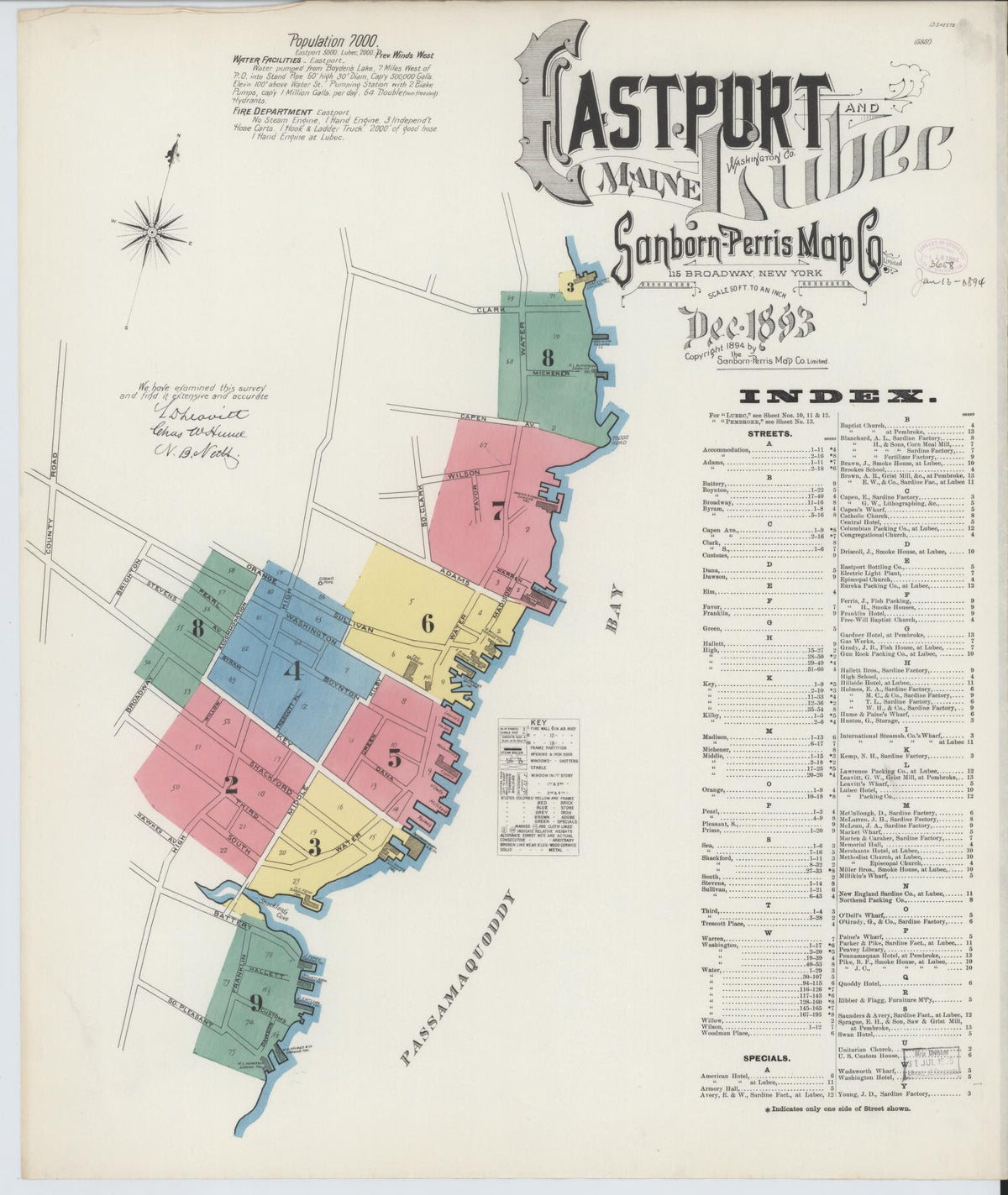 Sanborn Fire Insurance Map from Eastport, Washington County, Maine (1893), Sheet #0001 - Historic Sanborn Fire Insurance Map Print, vintage old map wall art, antique decor, genealogy gift, Maine Maine map