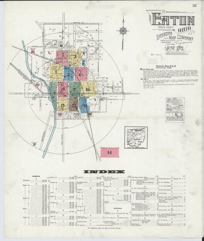 Sanborn Fire Insurance Map from Eaton, Preble County, Ohio (1921), Sheet #0001 - Historic Sanborn Fire Insurance Map Print, vintage old map wall art, antique decor, genealogy gift, Ohio Ohio map