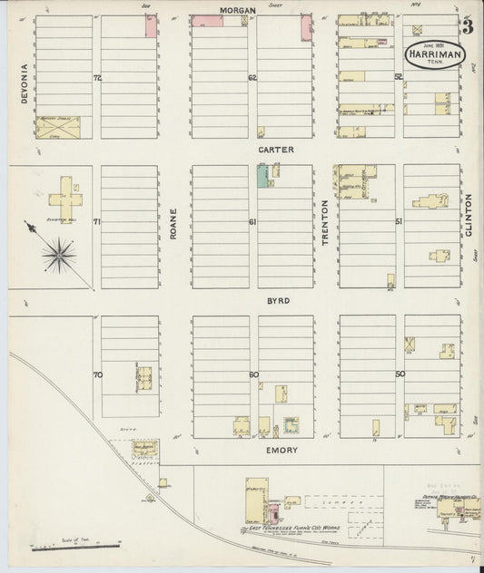 Sanborn Fire Insurance Map from Harriman, Roane County, Tennessee (1891), Sheet #0003 - Historic Sanborn Fire Insurance Map Print, vintage old map wall art, antique decor, genealogy gift, Tennessee Tennessee map