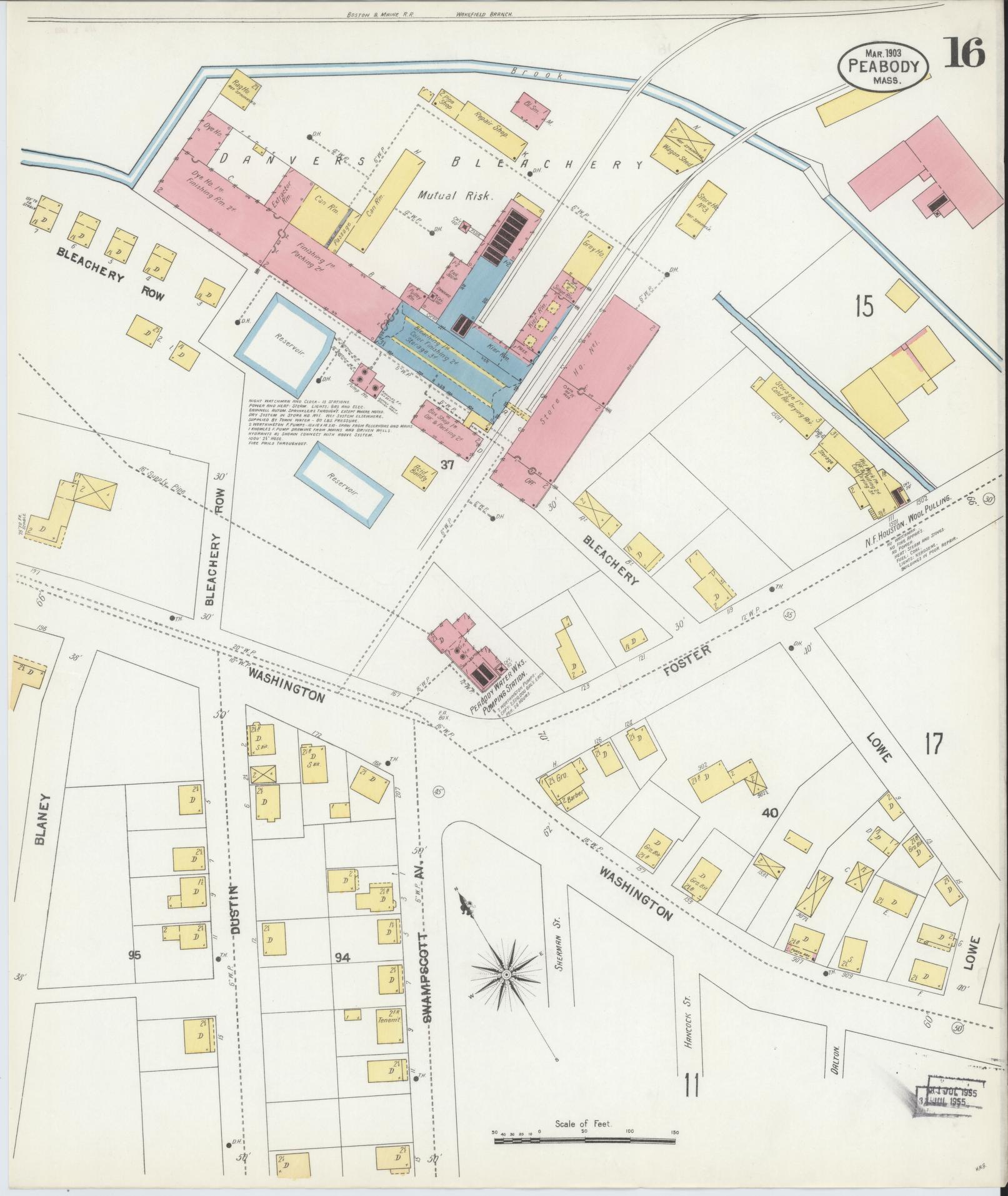 Sanborn Fire Insurance Map from Peabody, Essex County, Massachusetts (1903), Sheet #0016 - Historic Sanborn Fire Insurance Map Print, vintage old map wall art, antique decor, genealogy gift, Massachusetts Massachusetts map