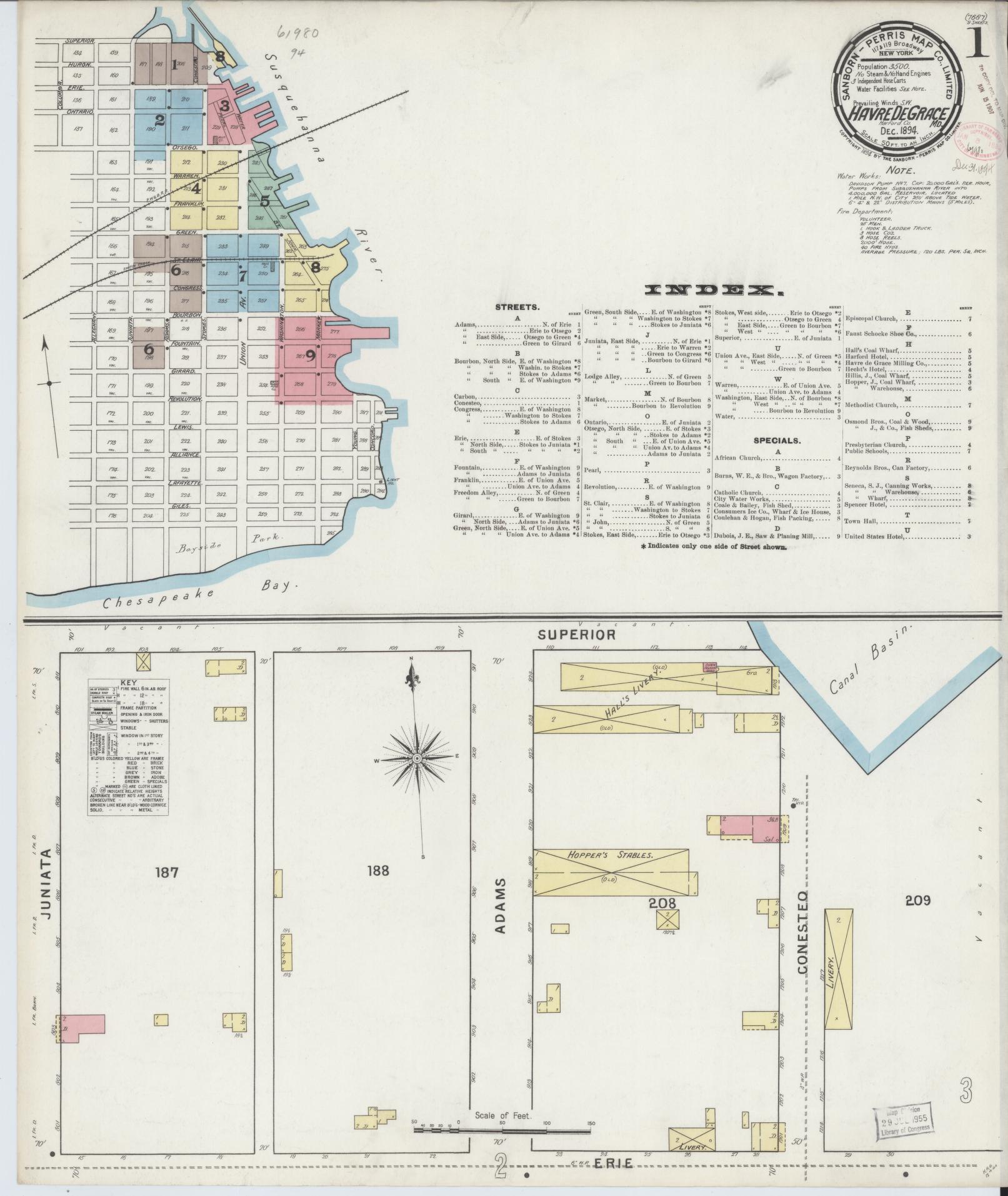 Sanborn Fire Insurance Map from Havre De Grace, Harford County, Maryland (1894), Sheet #0001 - Complete Map Set gallery image, historic Sanborn map, vintage wall art, Maryland Maryland