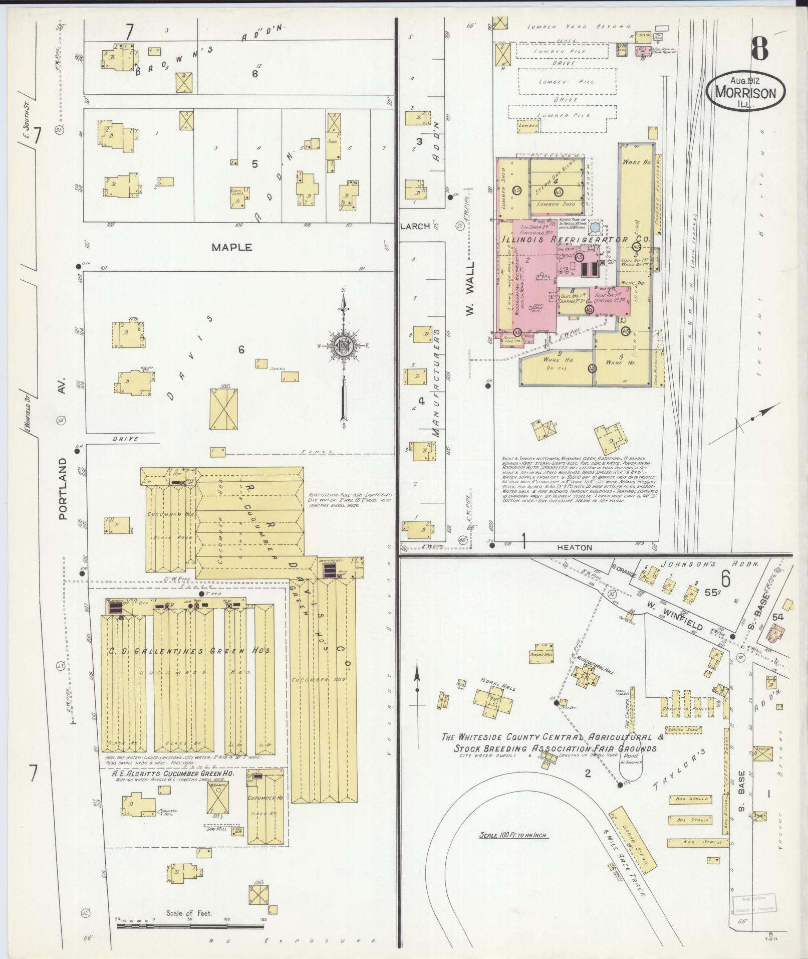 Sanborn Fire Insurance Map from Morrison, Whiteside County, Illinois (1912), Sheet #0008 - Historic Sanborn Fire Insurance Map Print, vintage old map wall art, antique decor, genealogy gift, Illinois Illinois map
