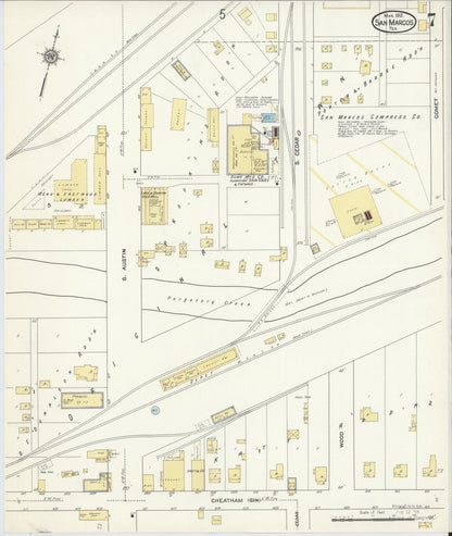 Sanborn Fire Insurance Map from San Marcos, Hays County, Texas (1912), Sheet #0007 - Complete Map Set gallery image, historic Sanborn map, vintage wall art, Texas Texas