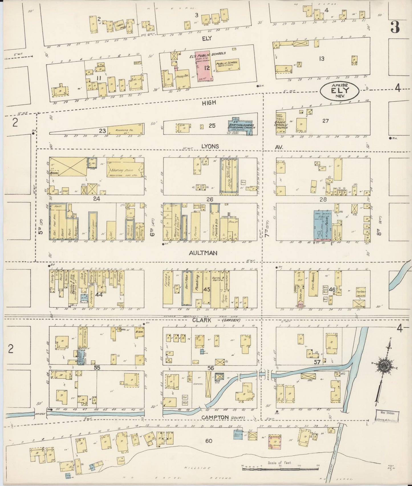 Sanborn Fire Insurance Map from Ely, White Pine County, Nevada (1912), Sheet #0003 - Historic Sanborn Fire Insurance Map Print, vintage old map wall art, antique decor, genealogy gift, Nevada Nevada map