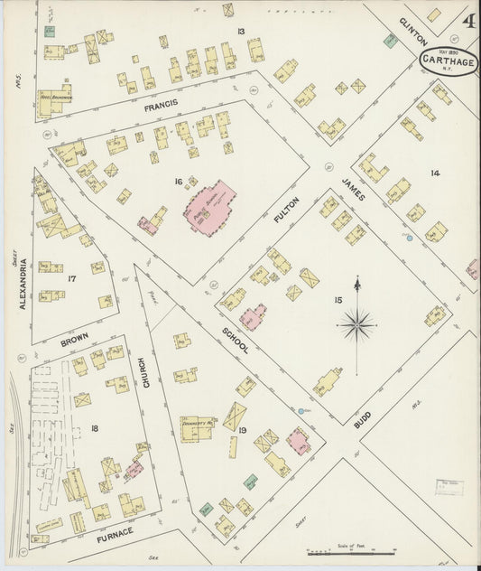Sanborn Fire Insurance Map from Carthage, Jefferson County, New York (1890), Sheet #0004 - Historic Sanborn Fire Insurance Map Print, vintage old map wall art, antique decor, genealogy gift, New York New York map