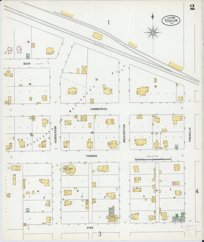 Sanborn Fire Insurance Map from Toulon, Stark County, Illinois (1899), Sheet #0002 - Historic Sanborn Fire Insurance Map Print, vintage old map wall art, antique decor, genealogy gift, Illinois Illinois map