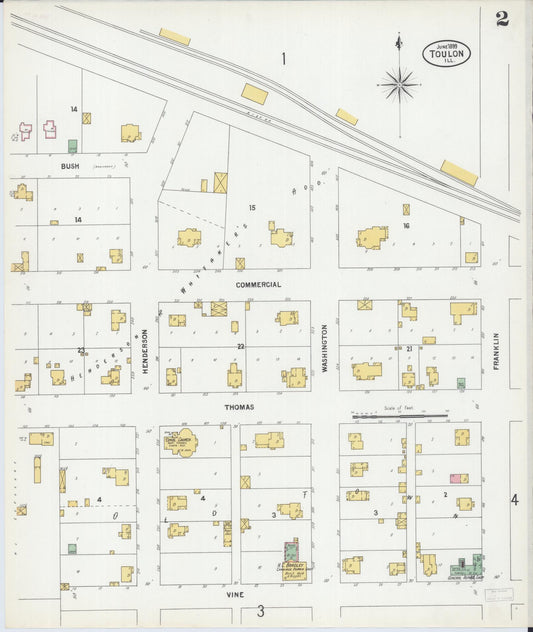Sanborn Fire Insurance Map from Toulon, Stark County, Illinois (1899), Sheet #0002 - Historic Sanborn Fire Insurance Map Print, vintage old map wall art, antique decor, genealogy gift, Illinois Illinois map