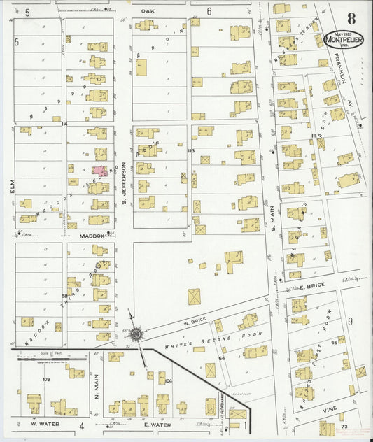 Sanborn Fire Insurance Map from Montpelier, Blackford County, Indiana (1920), Sheet #0008 - Historic Sanborn Fire Insurance Map Print, vintage old map wall art, antique decor, genealogy gift, Indiana Indiana map