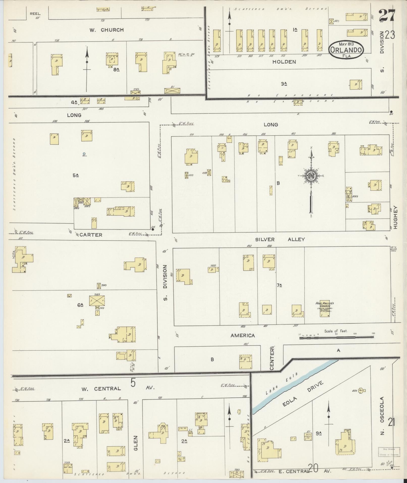 Sanborn Fire Insurance Map from Orlando, Orange County, Florida (1913), Sheet #0027 - Historic Sanborn Fire Insurance Map Print, vintage old map wall art, antique decor, genealogy gift, Florida Florida map