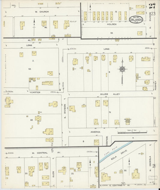 Sanborn Fire Insurance Map from Orlando, Orange County, Florida (1913), Sheet #0027 - Historic Sanborn Fire Insurance Map Print, vintage old map wall art, antique decor, genealogy gift, Florida Florida map