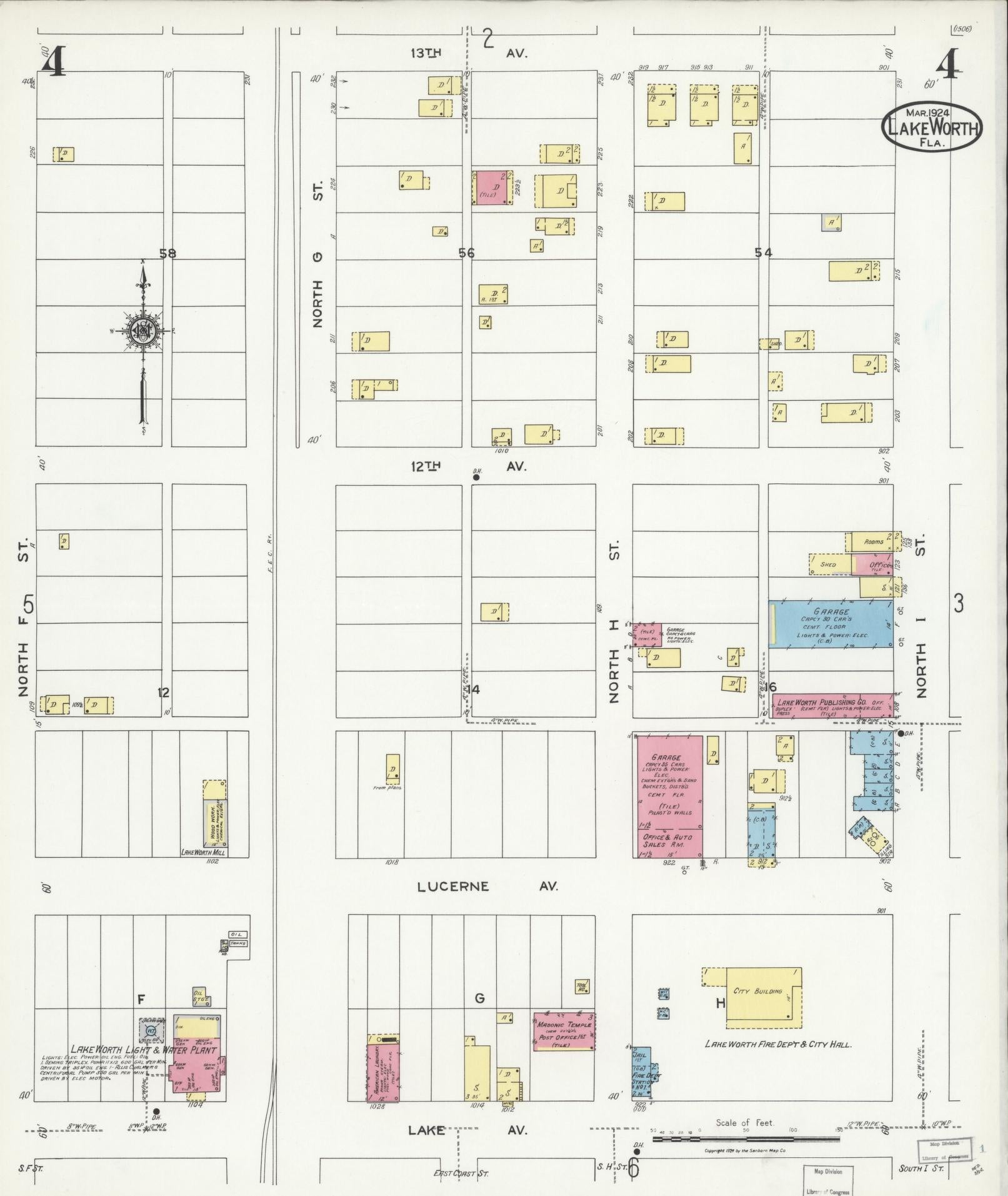 Sanborn Fire Insurance Map from Lake Worth, Palm Beach County, Florida (1924), Sheet #0004 - Complete Map Set gallery image, historic Sanborn map, vintage wall art, Florida Florida