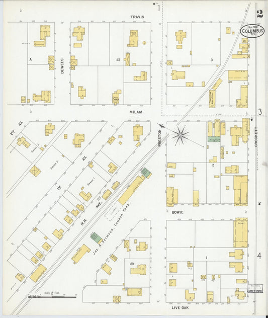 Sanborn Fire Insurance Map from Columbus, Colorado County, Texas (1900), Sheet #0002 - Historic Sanborn Fire Insurance Map Print, vintage old map wall art, antique decor, genealogy gift, Texas Texas map