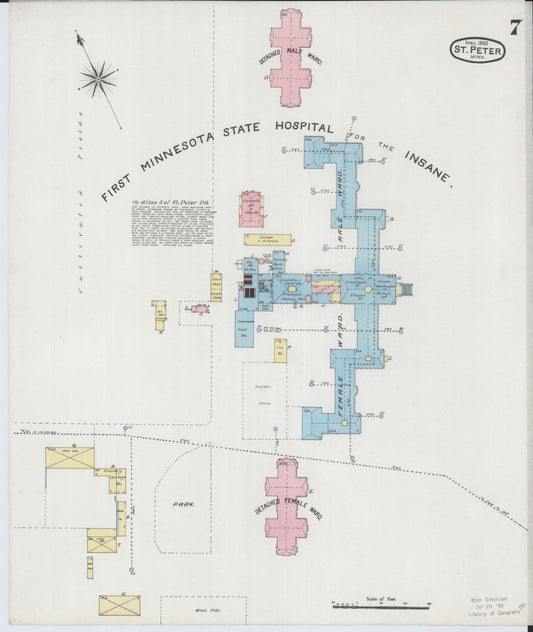 Sanborn Fire Insurance Map from Saint Peter, Nicollet County, Minnesota (1889), Sheet #0007 - Historic Sanborn Fire Insurance Map Print, vintage old map wall art, antique decor, genealogy gift, Minnesota Minnesota map