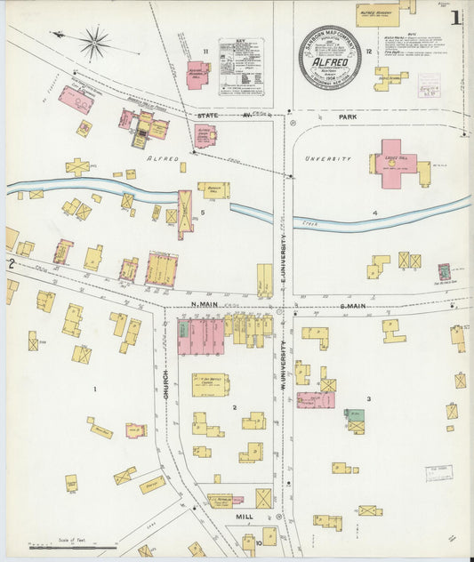 Sanborn Fire Insurance Map from Alfred, Allegany County, New York (1904), Sheet #0001 - Complete Map Set gallery image, historic Sanborn map, vintage wall art, New York New York