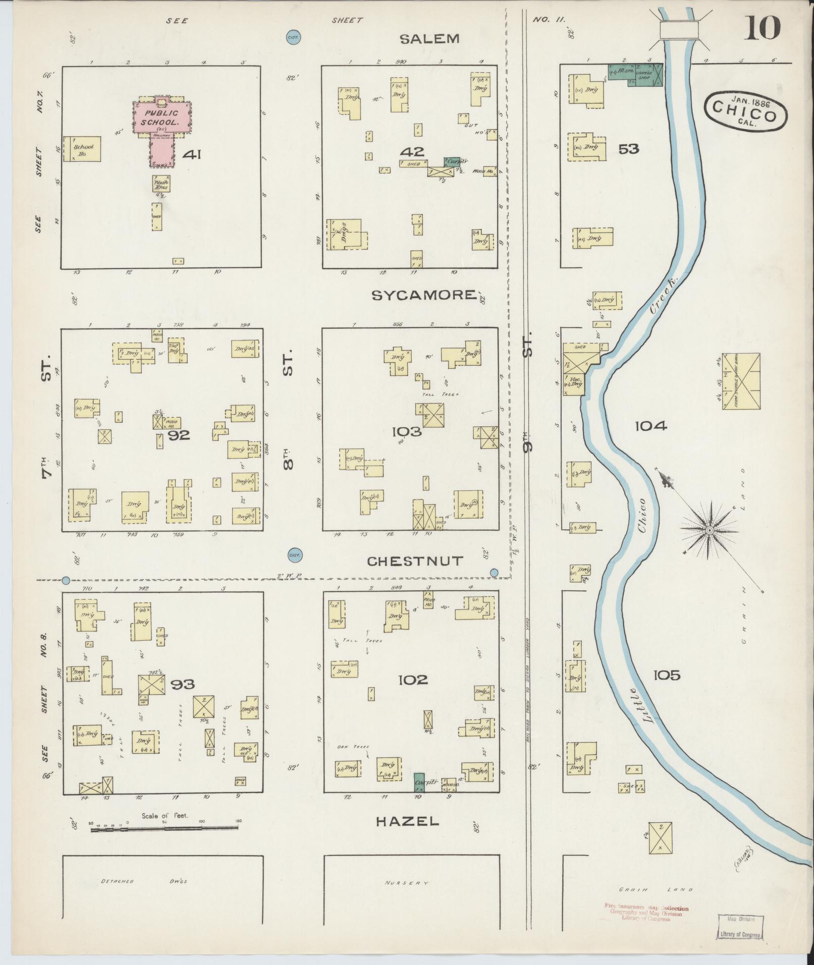 Sanborn Fire Insurance Map from Chico, Butte County, California (1886), Sheet #0010 - Complete Map Set gallery image, historic Sanborn map, vintage wall art, California California