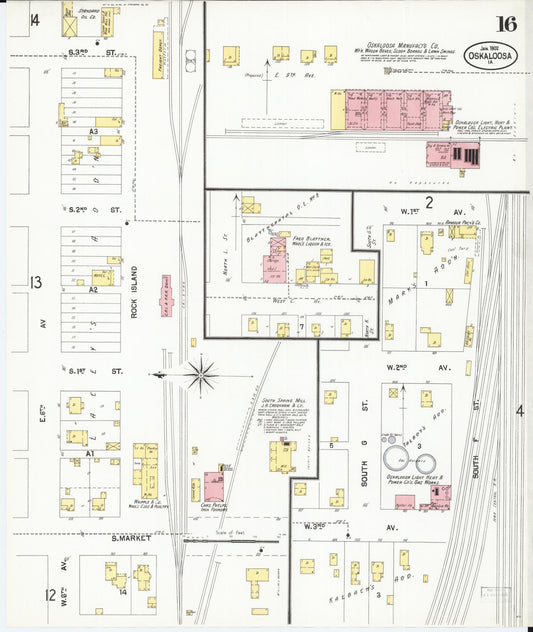 Sanborn Fire Insurance Map from Oskaloosa, Mahaska County, Iowa (1902), Sheet #0016 - Historic Sanborn Fire Insurance Map Print, vintage old map wall art