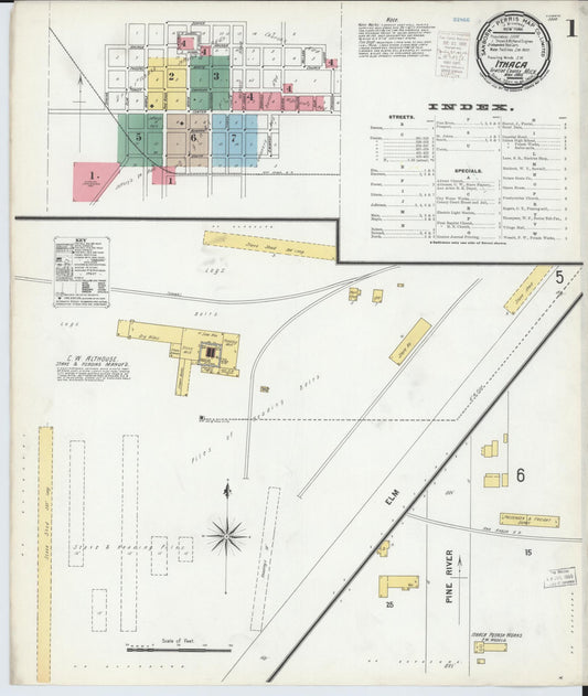Sanborn Fire Insurance Map from Ithaca, Gratiot County, Michigan (1900), Sheet #0001 - Complete Map Set gallery image, historic Sanborn map, vintage wall art, Michigan Michigan