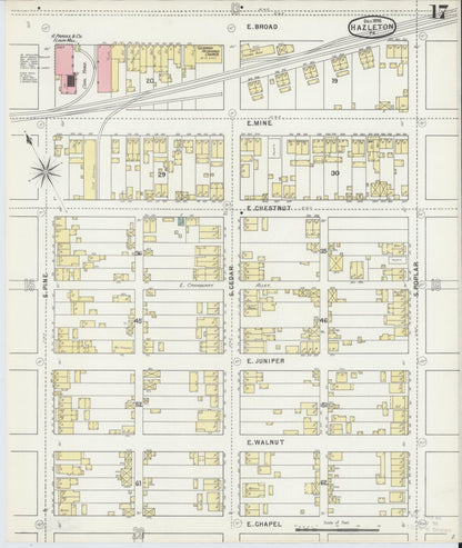 Sanborn Fire Insurance Map from Hazleton, Luzerne County, Pennsylvania (1895), Sheet #0017 - Historic Sanborn Fire Insurance Map Print, vintage old map wall art, antique decor, genealogy gift, Pennsylvania Pennsylvania map