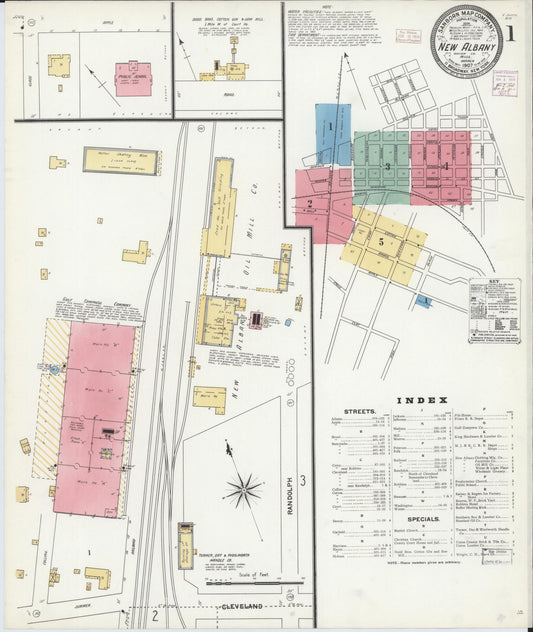 Sanborn Fire Insurance Map from New Albany, Union County, Mississippi (1907), Sheet #0001 - Complete Map Set gallery image, historic Sanborn map, vintage wall art, Mississippi Mississippi