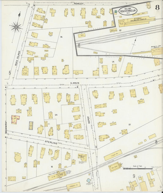 Sanborn Fire Insurance Map from Gouverneur, Saint Lawrence County, New York (1905), Sheet #0008 - Historic Sanborn Fire Insurance Map Print, vintage old map wall art, antique decor, genealogy gift, New York New York map