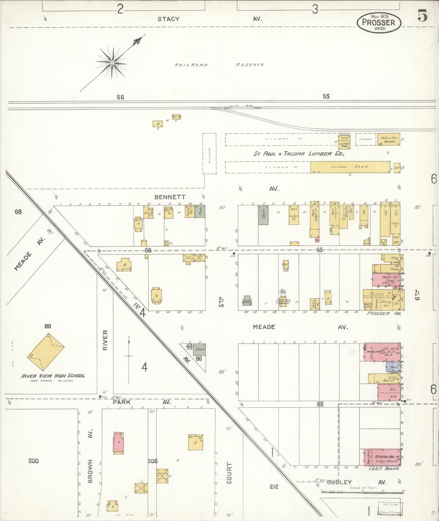 Sanborn Fire Insurance Map from Prosser, Benton County, Washington (1905), Sheet #0005 - Complete Map Set gallery image, historic Sanborn map, vintage wall art, Washington Washington