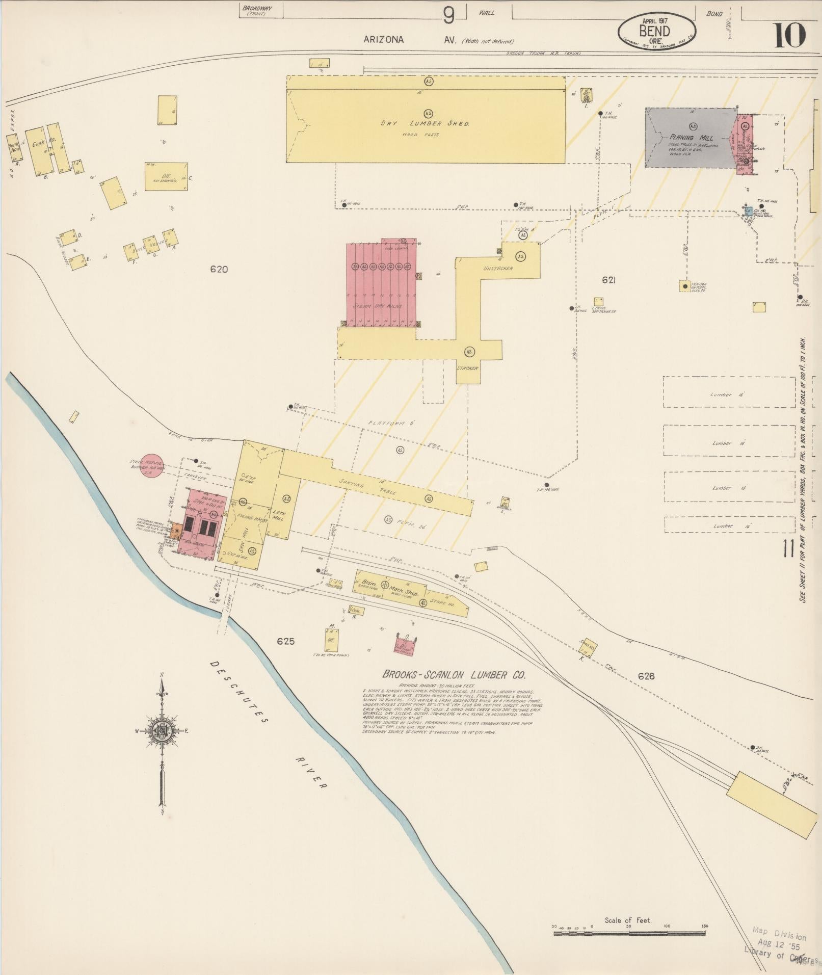 Sanborn Fire Insurance Map from Bend, Deschutes County, Oregon (1917), Sheet #0010 - Historic Sanborn Fire Insurance Map Print, vintage old map wall art, antique decor, genealogy gift, Oregon Oregon map