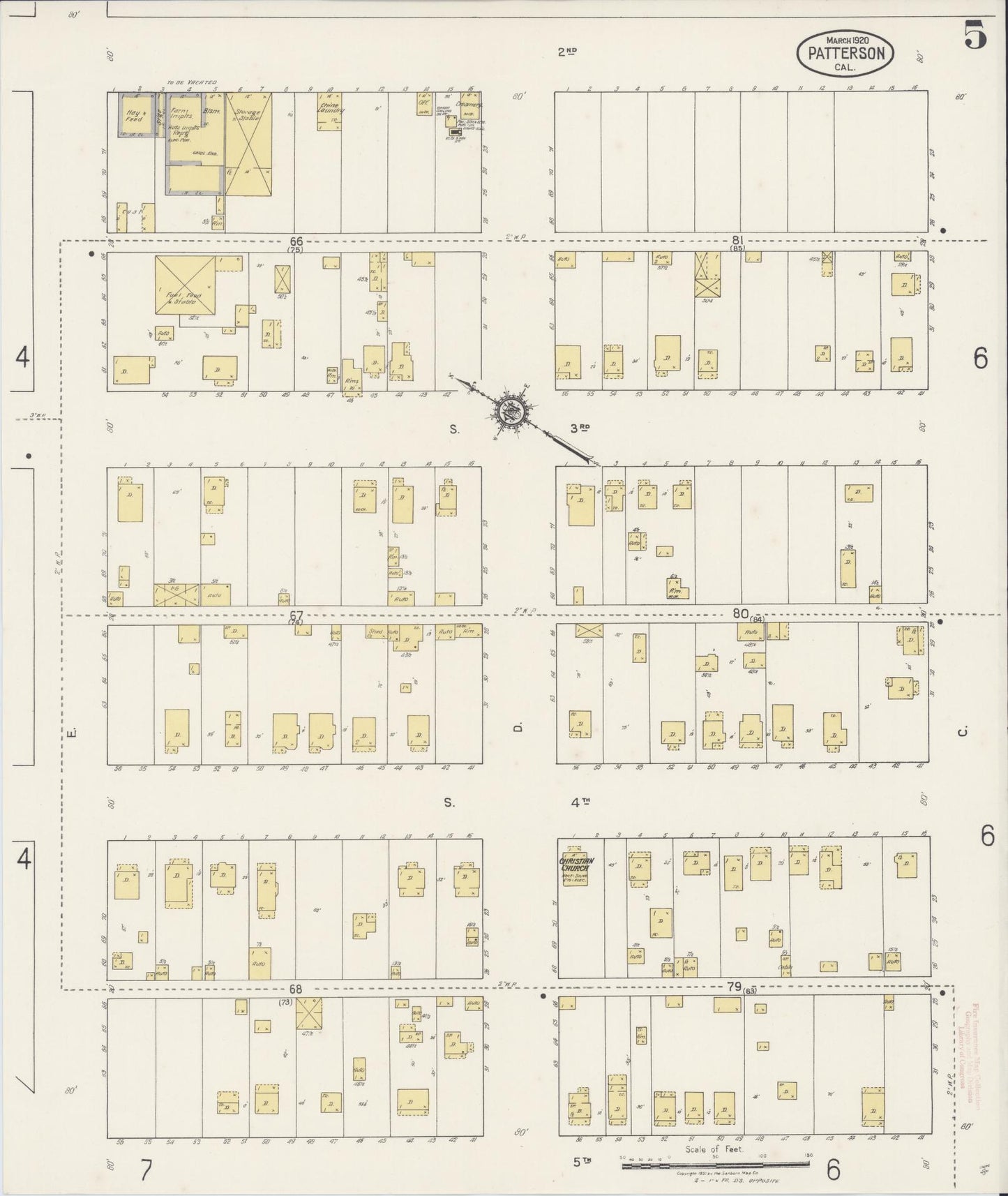 Sanborn Fire Insurance Map from Patterson, Stanislaus County, California (1920), Sheet #0005 - Complete Map Set gallery image, historic Sanborn map, vintage wall art, California California