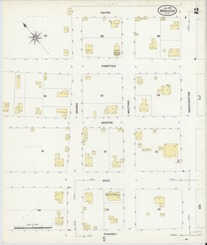 Sanborn Fire Insurance Map from Madison, Madison County, Florida (1909), Sheet #0002 - Historic Sanborn Fire Insurance Map Print, vintage old map wall art, antique decor, genealogy gift, Florida Florida map