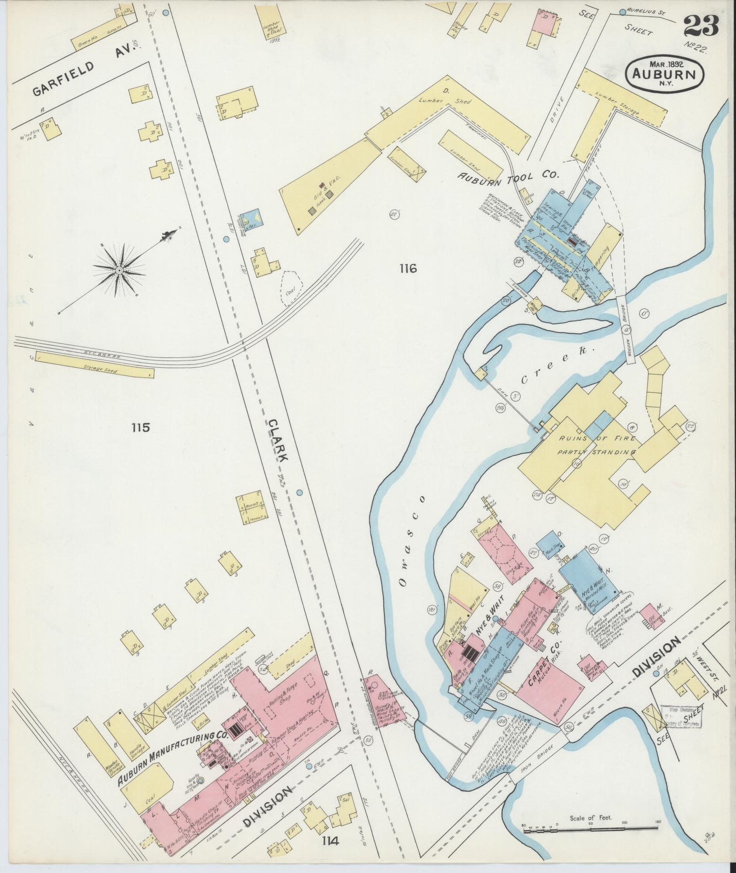 Sanborn Fire Insurance Map from Auburn, Cayuga County, New York (1892), Sheet #0023 - Complete Map Set gallery image, historic Sanborn map, vintage wall art, New York New York