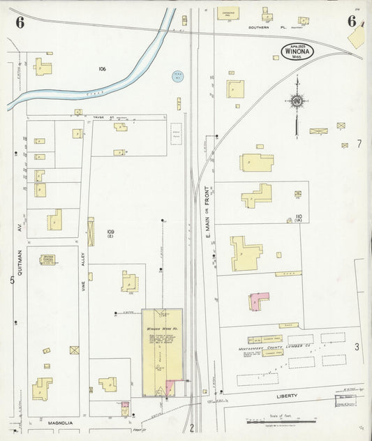 Sanborn Fire Insurance Map from Winona, Montgomery County, Mississippi (1925), Sheet #0006 - Historic Sanborn Fire Insurance Map Print, vintage old map wall art, antique decor, genealogy gift, Mississippi Mississippi map