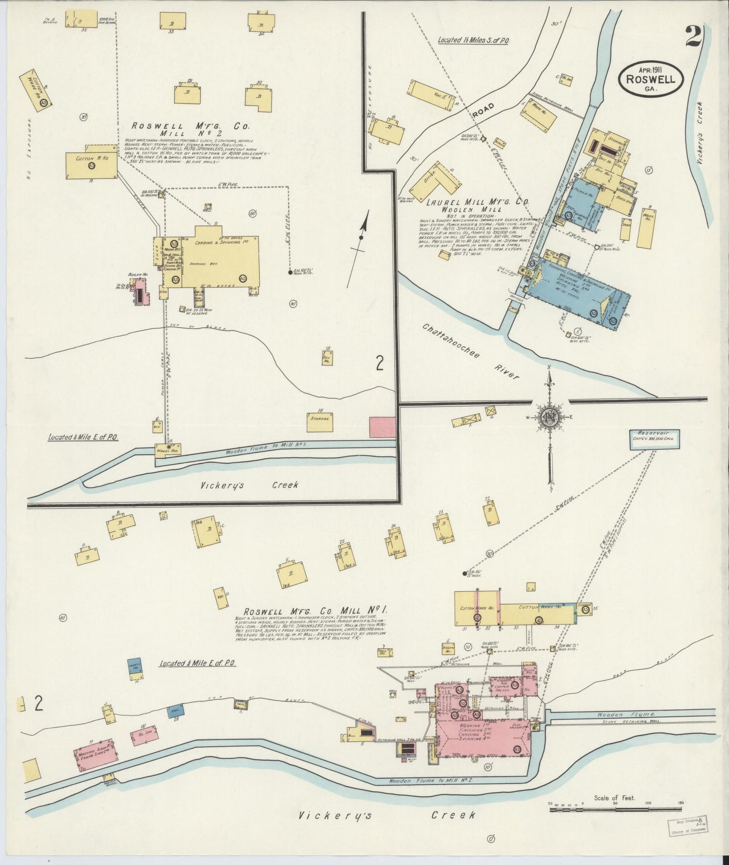 Sanborn Fire Insurance Map from Roswell, Fulton County, Georgia (1911), Sheet #0002 - Complete Map Set gallery image, historic Sanborn map, vintage wall art, Georgia Georgia