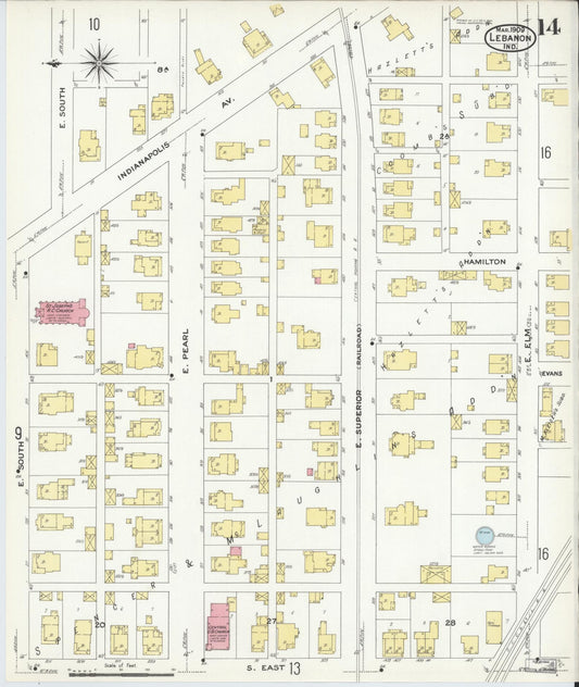 Sanborn Fire Insurance Map from Lebanon, Boone County, Indiana (1909), Sheet #0014 - Historic Sanborn Fire Insurance Map Print, vintage old map wall art, antique decor, genealogy gift, Indiana Indiana map