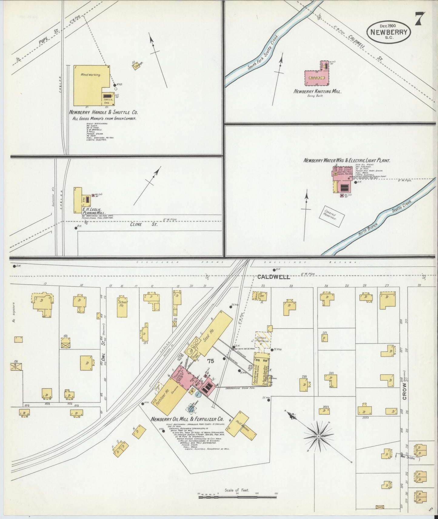 Sanborn Fire Insurance Map from Newberry, Newberry County, South Carolina (1900), Sheet #0007 - Historic Sanborn Fire Insurance Map Print, vintage old map wall art, antique decor, genealogy gift, South Carolina South Carolina map