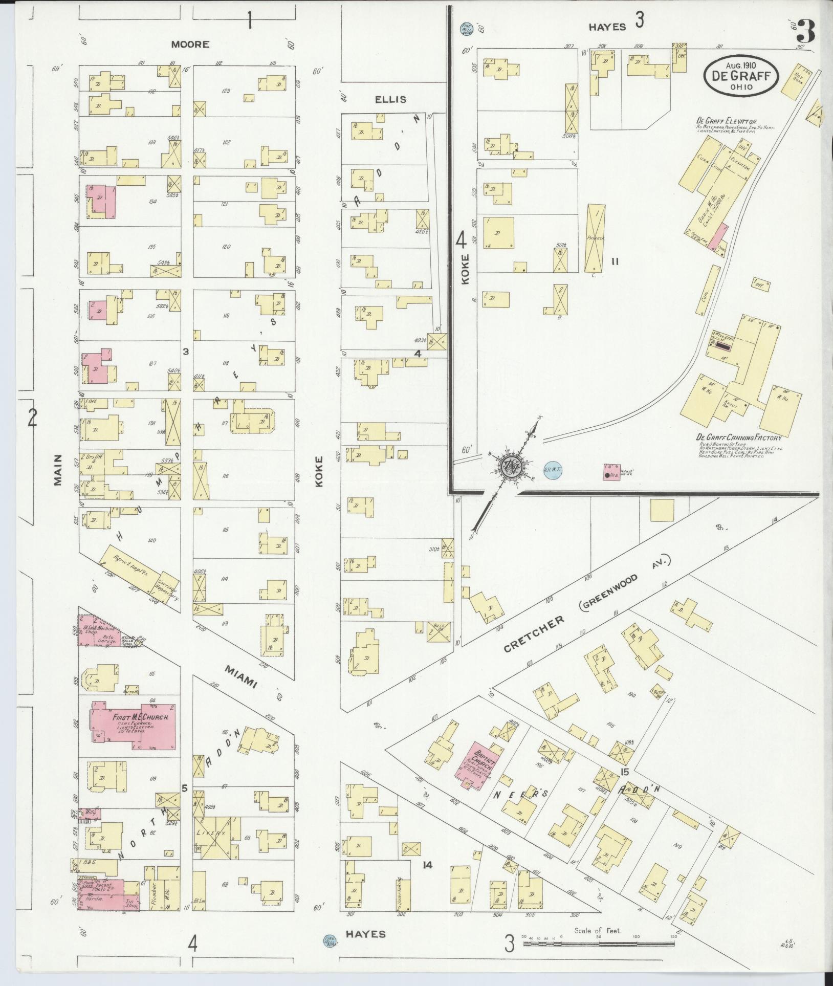 Sanborn Fire Insurance Map from Degraff, Logan County, Ohio (1910), Sheet #0003 - Complete Map Set gallery image, historic Sanborn map, vintage wall art, Ohio Ohio
