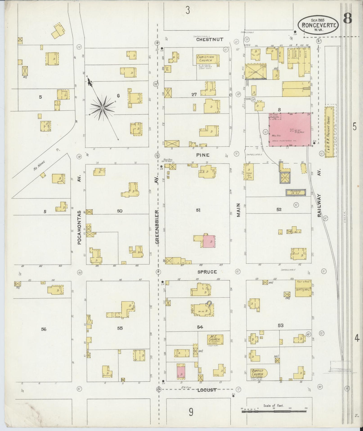 Sanborn Fire Insurance Map from Ronceverte, Greenbrier County, West Virginia (1905), Sheet #0008 - Complete Map Set gallery image, historic Sanborn map, vintage wall art, West Virginia West Virginia