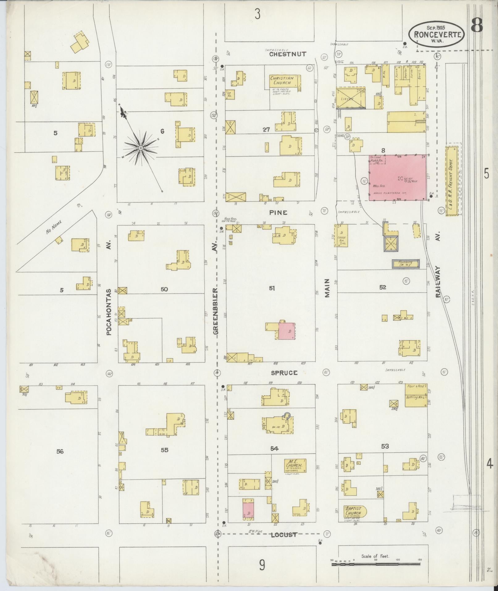 Sanborn Fire Insurance Map from Ronceverte, Greenbrier County, West Virginia (1905), Sheet #0008 - Complete Map Set gallery image, historic Sanborn map, vintage wall art, West Virginia West Virginia