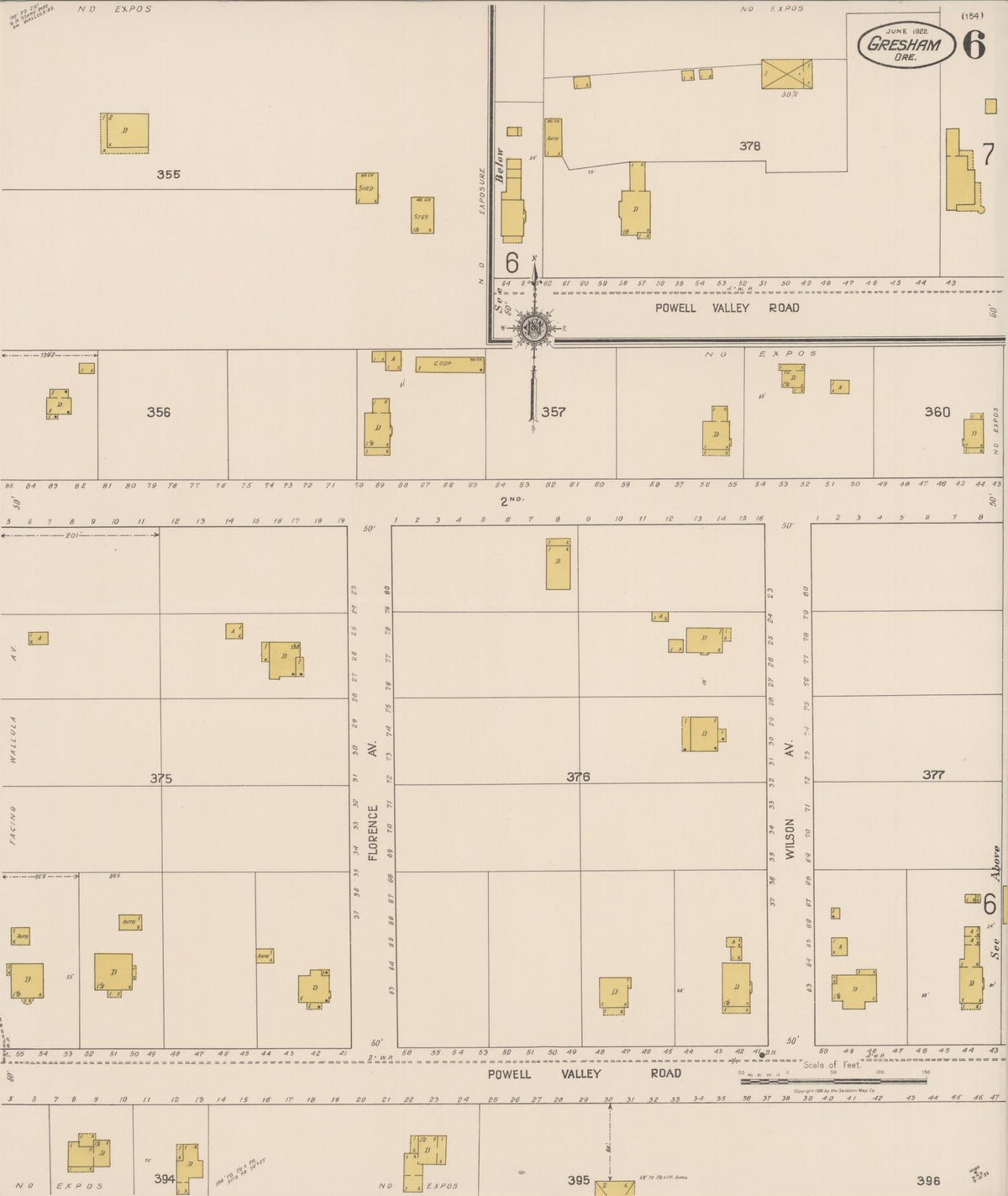 Sanborn Fire Insurance Map from Gresham, Multnomah County, Oregon (1922), Sheet #0006 - Historic Sanborn Fire Insurance Map Print, vintage old map wall art, antique decor, genealogy gift, Oregon Oregon map